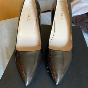 Prada metallic gray pumps